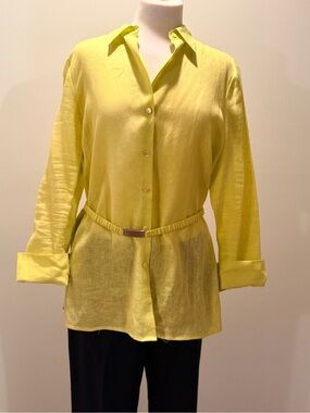LG Lemon Yellow Button-Front Long Sleeve Shirt with Slim Belt